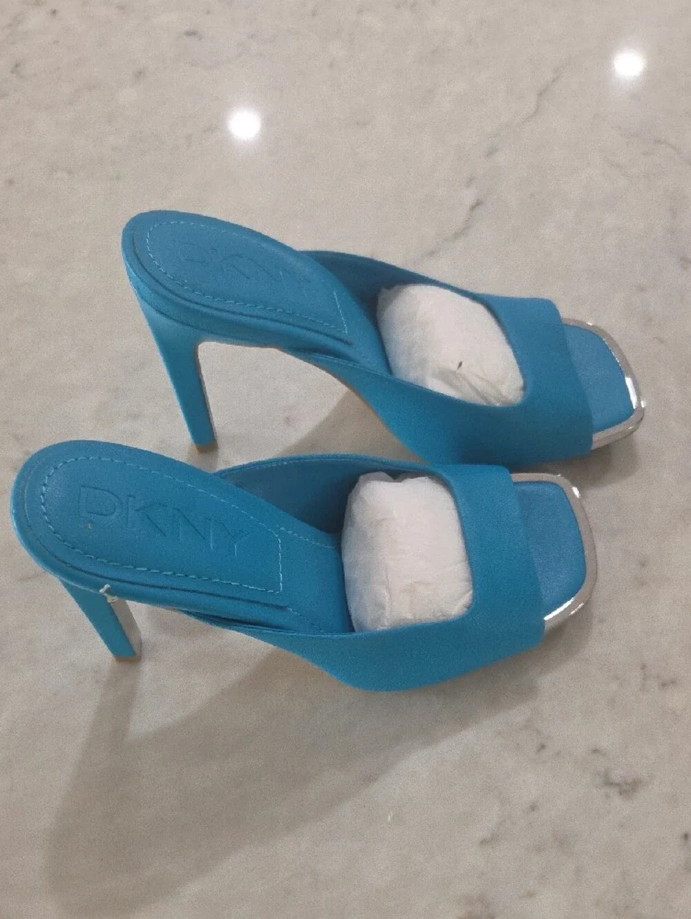 DKNY Turquoise Blue Open-Toe Slide Mules